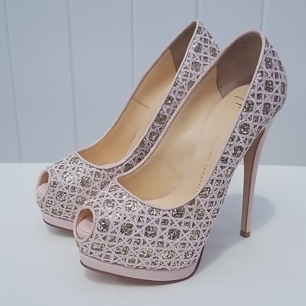 Giuseppe Zanotti Pink Gold Glittter Sharon Pumps